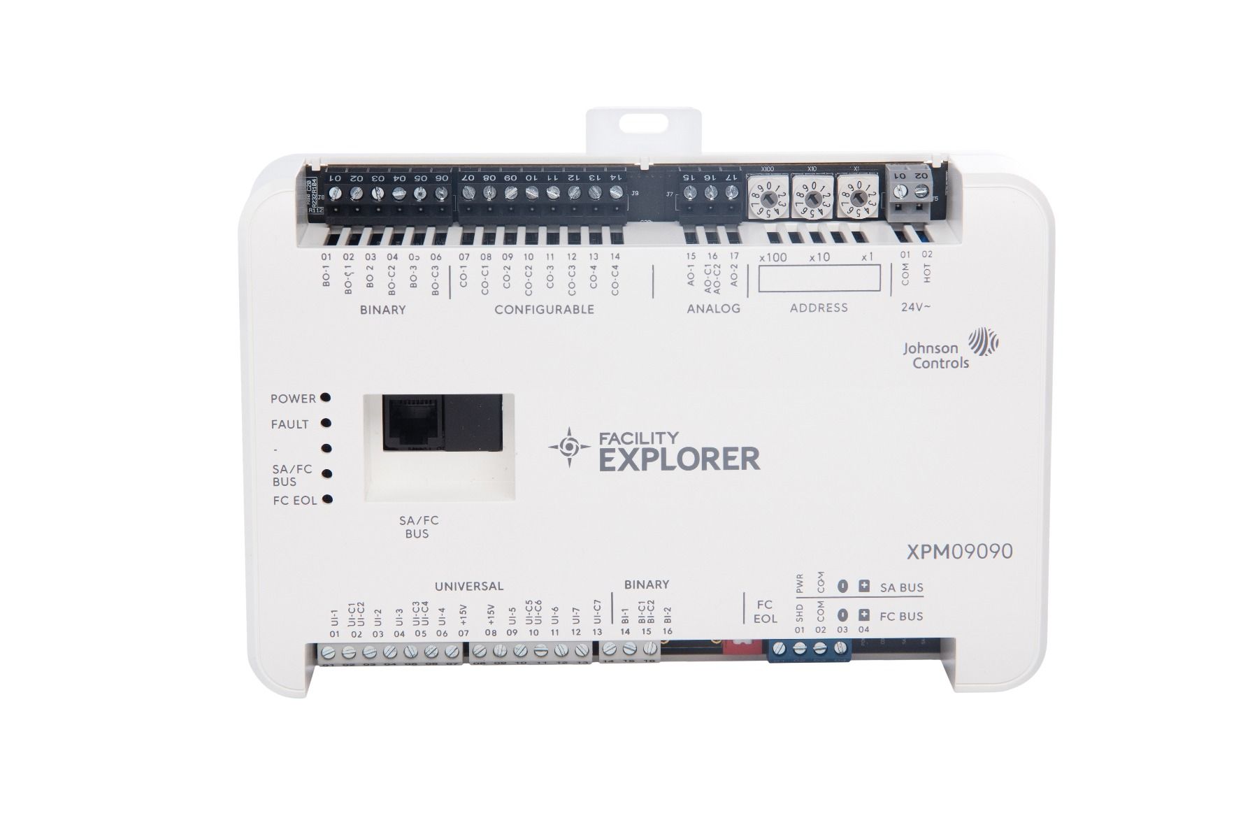 F4-XPM09090-0 | 18-point Input/Output Expansion Module. Includes: MS/TP communication; 18 points (7 UI 2 BI 4 CO 2 AO 3 BO); 24 VAC input.